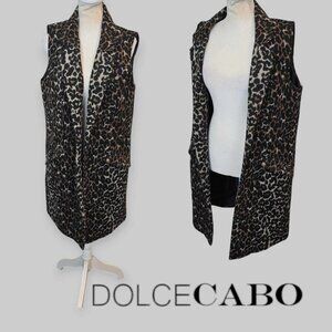 Dolce Cabo Leopard Longline Fleece Vest Jacket Open Front  Womens Large Viscose